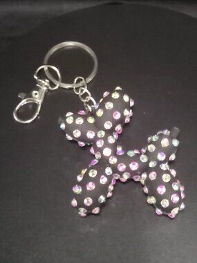 Bedazzled Balloon Dog Keychain, Black with Iridescent Stones